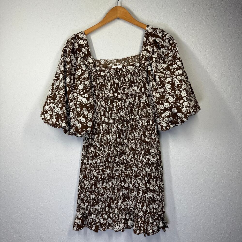 Women's &merci Brown and White‎ Floral Smocked Mini Dress Size M